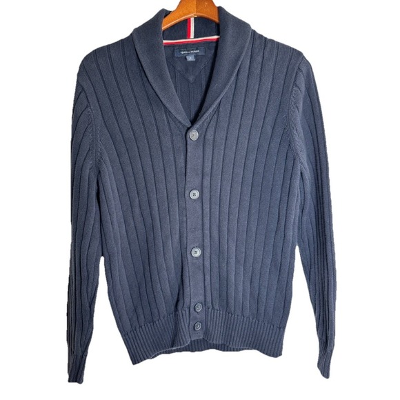 Tommy‎ Hilfiger Cable Knit Sweater Men's Medium Cotton Navy Blue - Picture 1 of 6